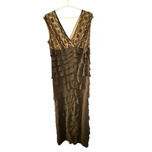 Adrianna Papell Black Ruffle Tiered Evening Dress - 14W